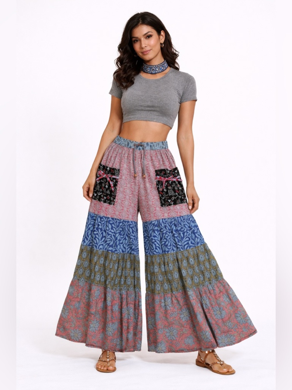 Hippie Forever Handmade Patchwork Palazzo Pants Womens SZ OS Enchanted Fairycore